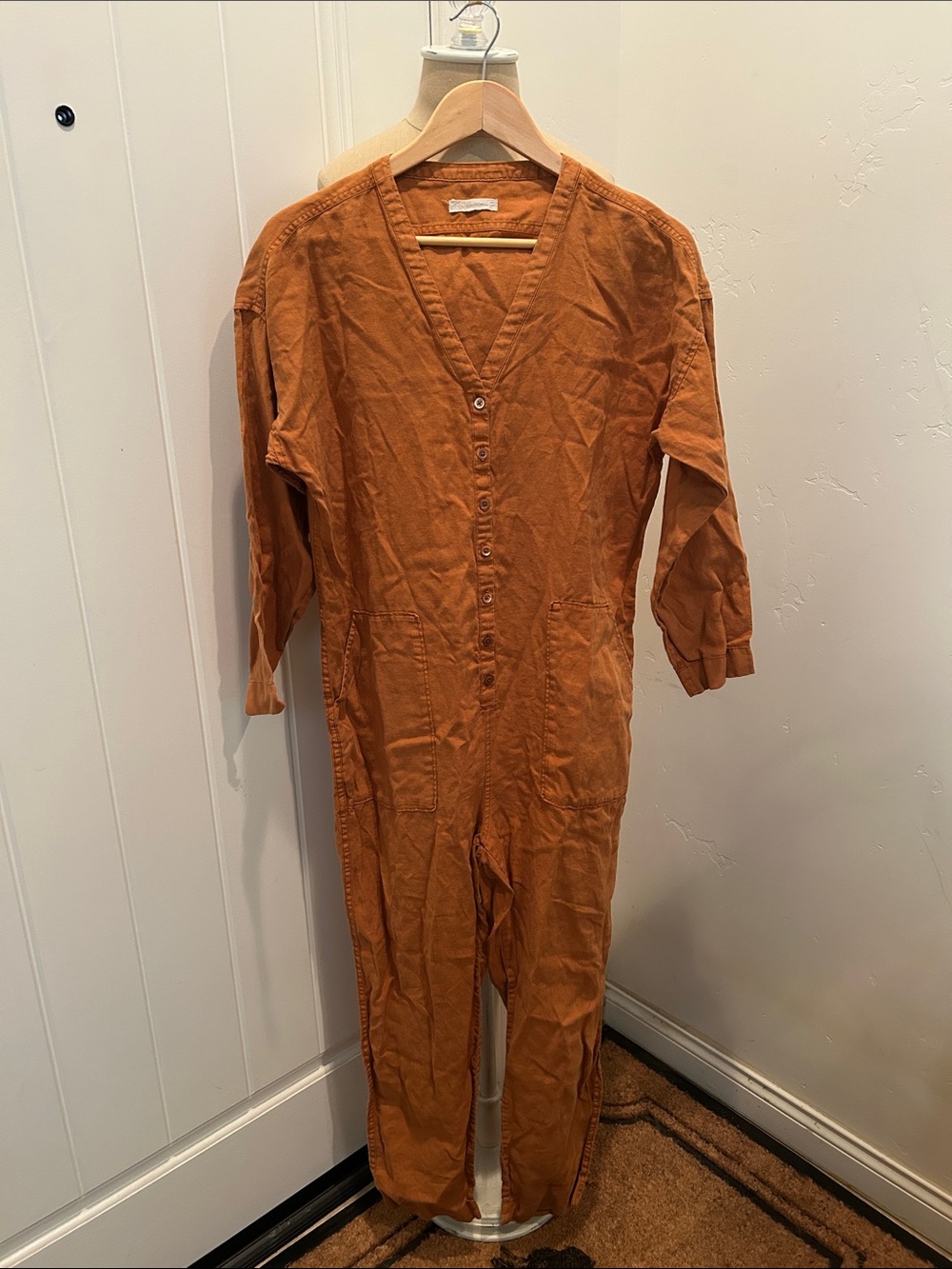 Outerknown Retrograde Linen Terracotta Orange Jumpsuit